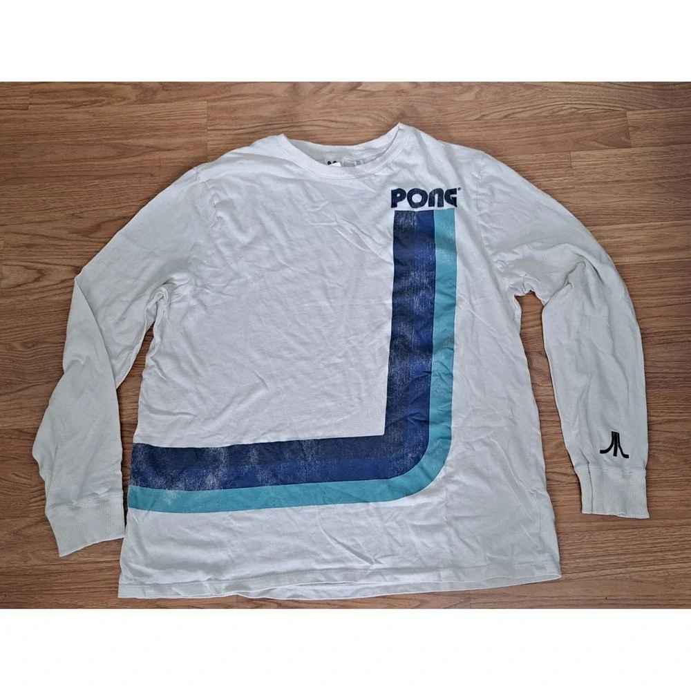 Junk Food Sz XL Retro ATARI PONG Long‎ Sleeve T Shirt Off White Color